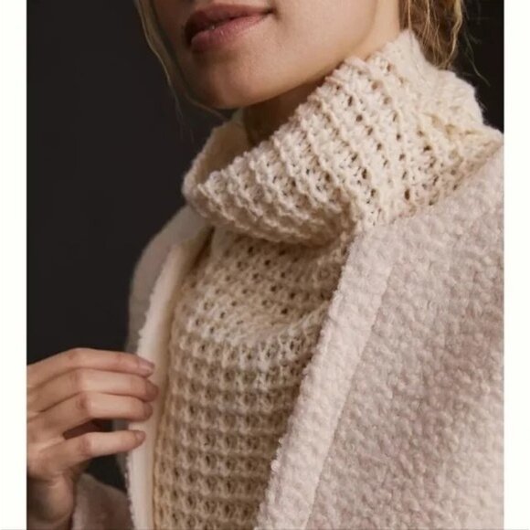 Anthropologie Textured Wool Blend Cream Poncho Sweater One Size OS NEW - Picture 3 of 8